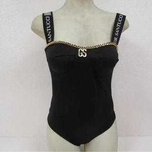 NWT Gil Santucci Women's OS Logo Strap Bodysuit Black. One size